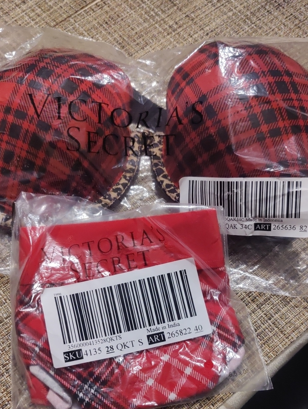 Victoria's Secret Red Plaid Bra and Panty Set